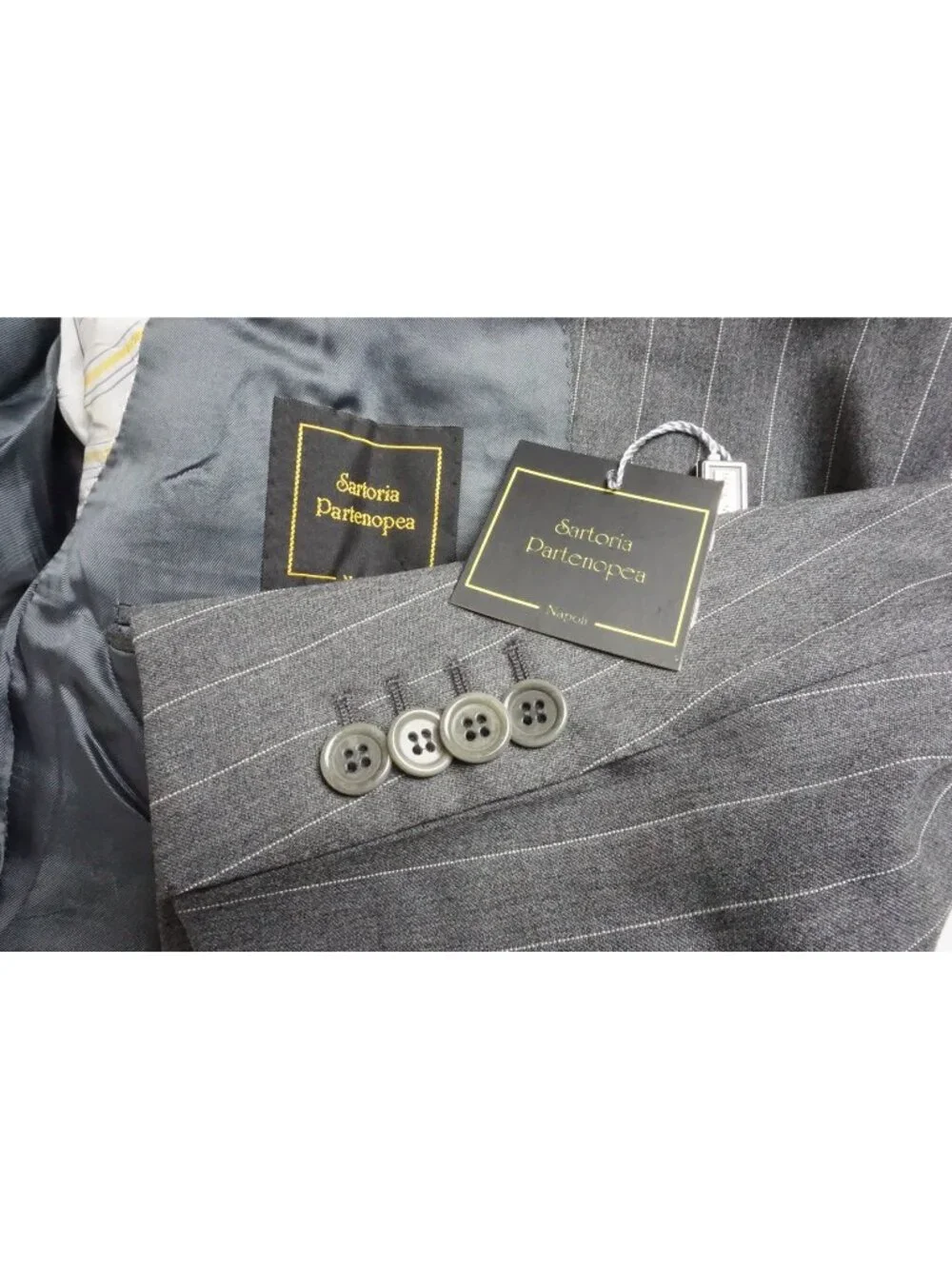 Sartoria Partenopea Gray Pinstriped Wool 2 Pc Suit Jacket Pants 42R Brand New